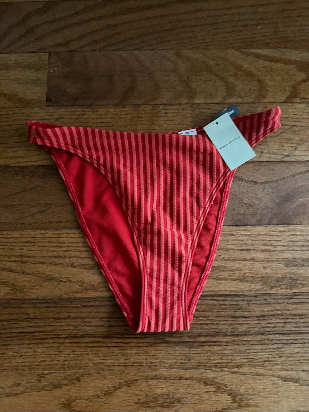 Abercrombie & Fitch Red Ribbed High-Cut Bikini Bottom